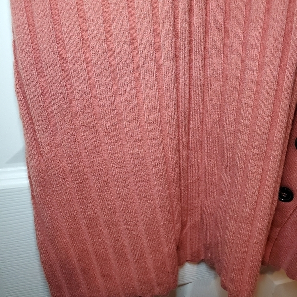 Free people -Lottie Coral Pink Ribbed Button-Front Mock Neck Sweater Dress Sz L - Picture 7 of 14